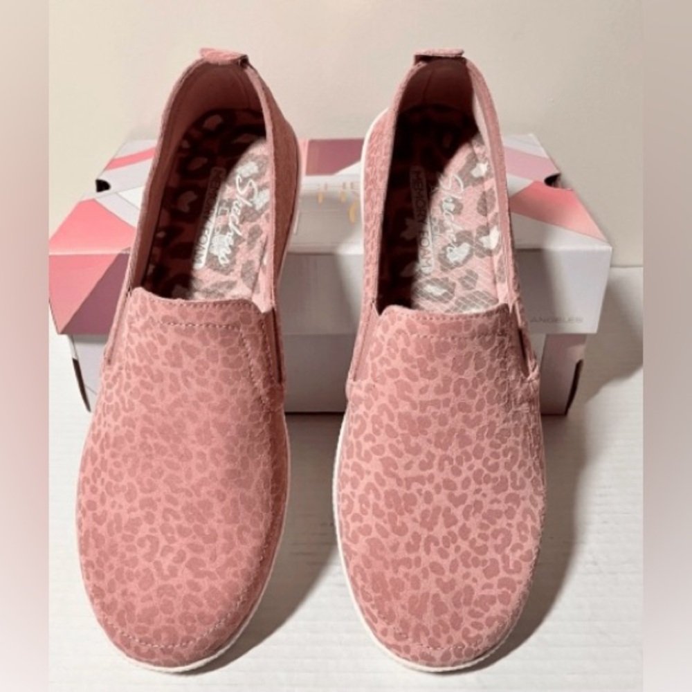Skechers Pink Leopard Memory Foam Slip-Ons - Brand New!